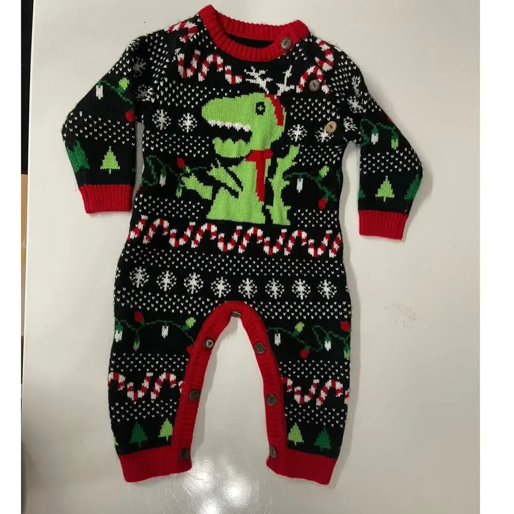 Ugly Christmas‎ sweater Baby Dinosaur onesie 6 Months adorable